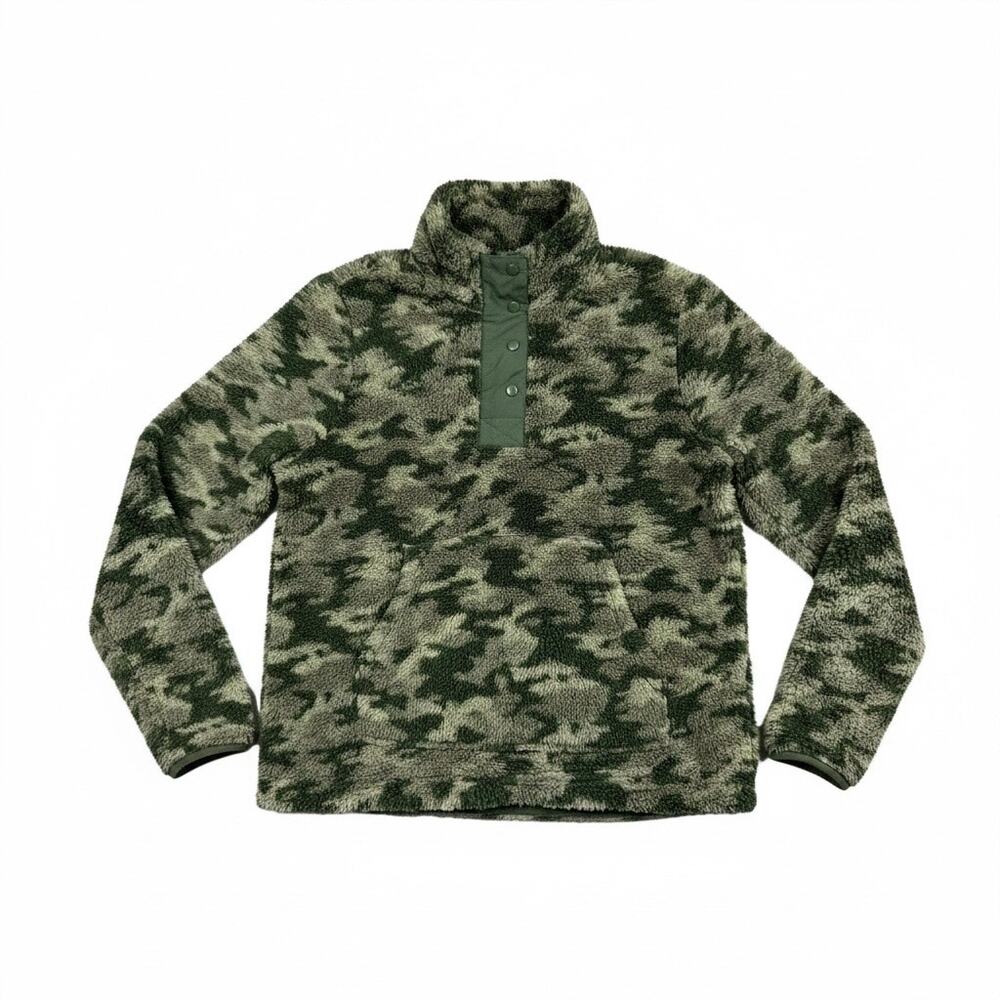 Eddie Bauer Pemba Snap Fleece Pullover Women's Green Camo Quarter Snap Jacket- S